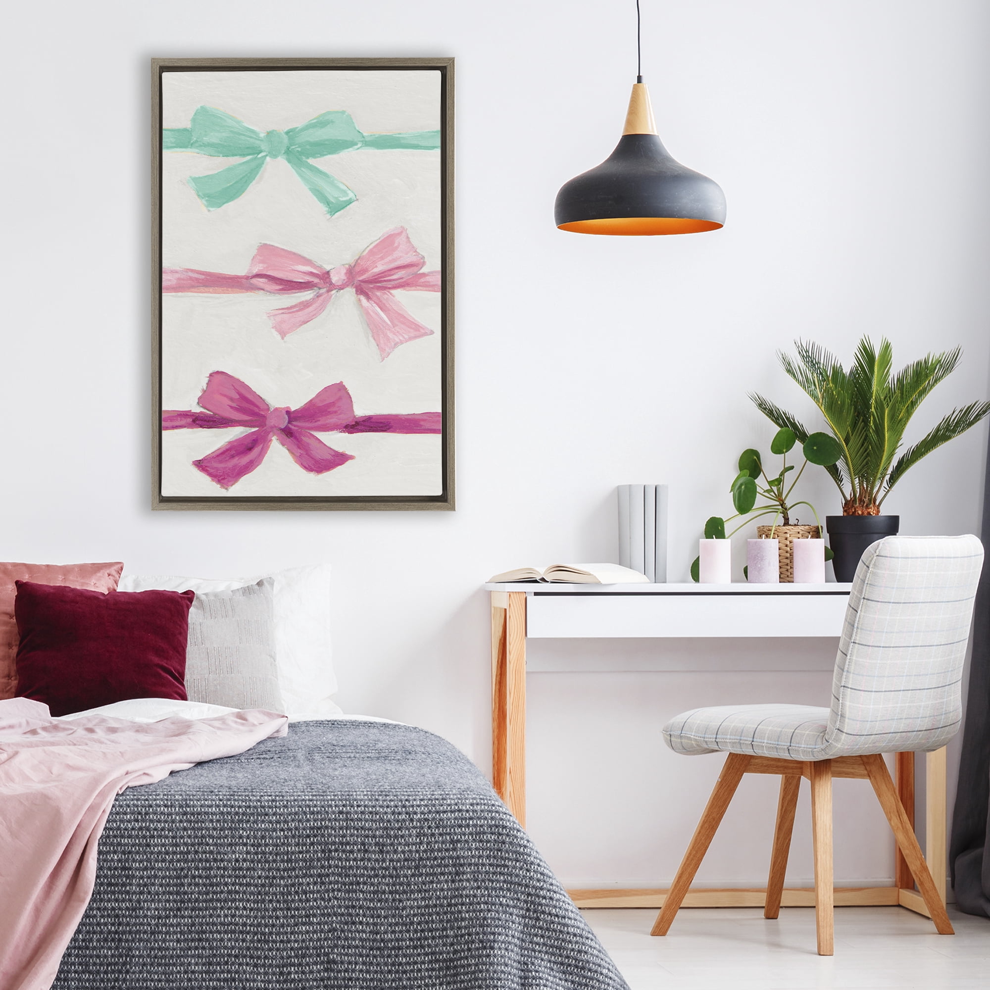 Stupell Industries Ribbon Bows Trio Brown Framed Floater Canvas Wall Art, design by Lanie Loreth