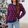 thumbnail image 6 of Smupbvky Cute Sweater Women Fruit Print Knit Tops Long Sleeve Casual Fall Crew Neck Pullover with Ribbed Trim (XL, Navy), 6 of 8