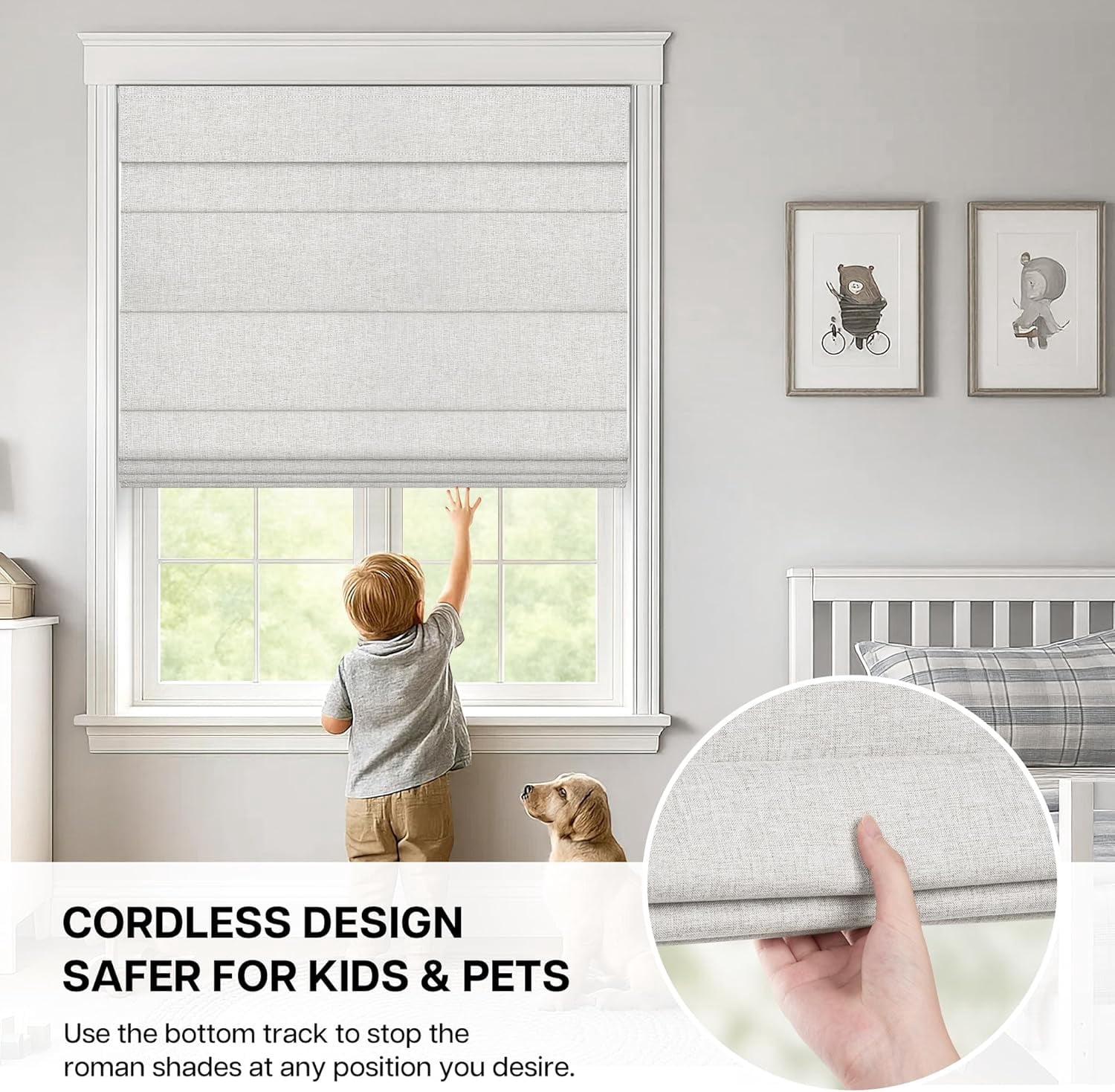 LazBlinds No Drill Roman Shades for Windows, Cordless Blackout Window Shades with UV Protection, Polyester Fabric for Bedroom & Living Room, 20"W x 64"H, Natural