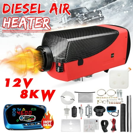 12V 8KW Diesel Air Heater LCD Thermostat + 10L Tank +Muffler For Car Trucks Boat Motorhomes Vehicles(Black carbon