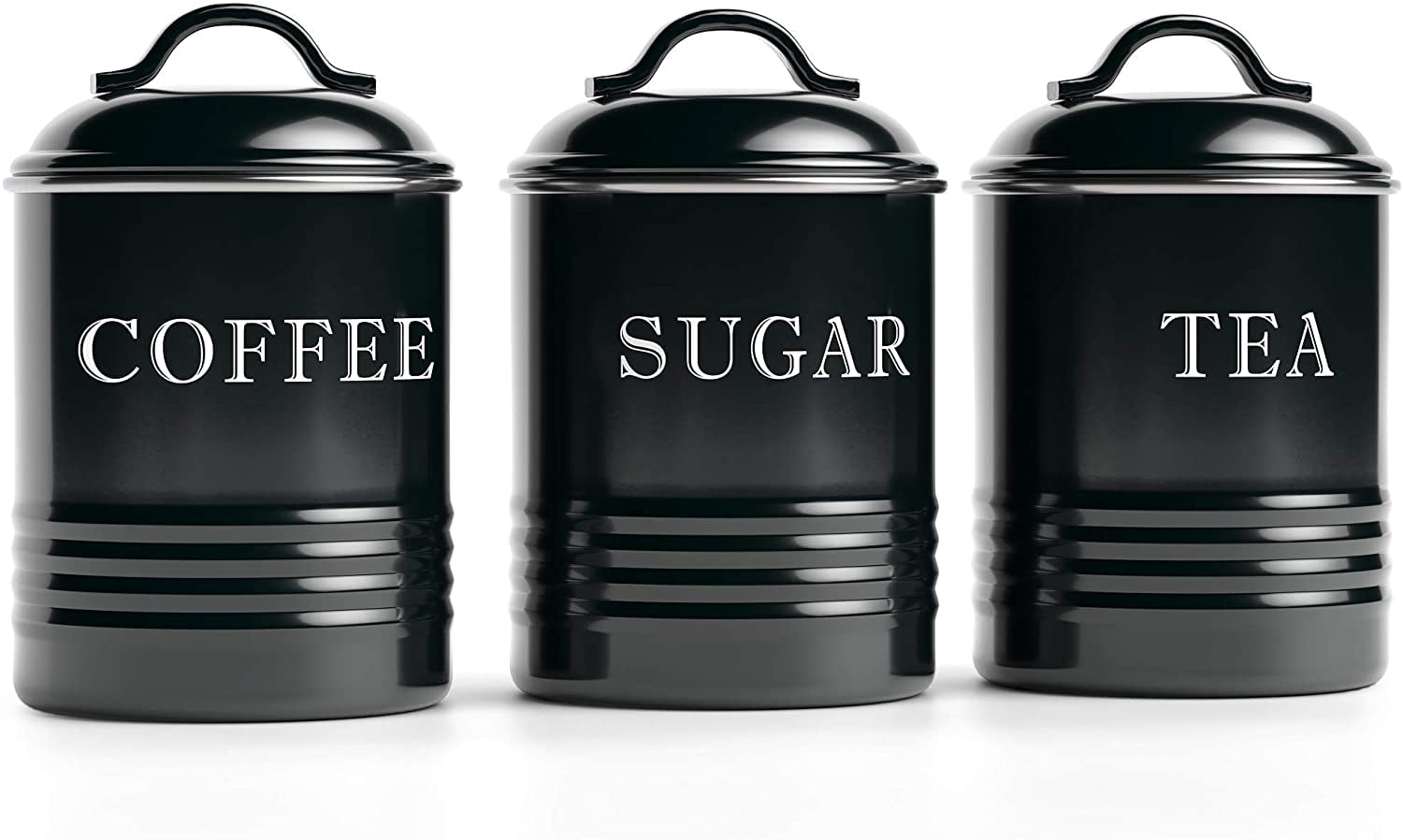 Rustic Kichen Containers Airtight Kitchen Canister Decorations with Lids, Black Metal Rustic ...
