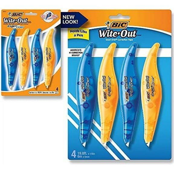 BIC Wite-Out Exact Liner Correction Tape, White, Grip Zone Provides Comfort & Control, 4-Count Pack (WOELP418-WHI)