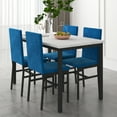thumbnail image 2 of Modern Dining Set for 4, 5-Piece Dining Table and Chairs Set, 1 Table with White Marble Top, 4 Blue Velvet Chairs for Kitchen Dining Room Living Room, 2 of 14