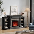 thumbnail image 3 of 72" Fireplace Mantel with 23" Electric Fireplace and Bookshelves, Wooden Storage Freestanding Heater with Remote Control,Black, 3 of 8