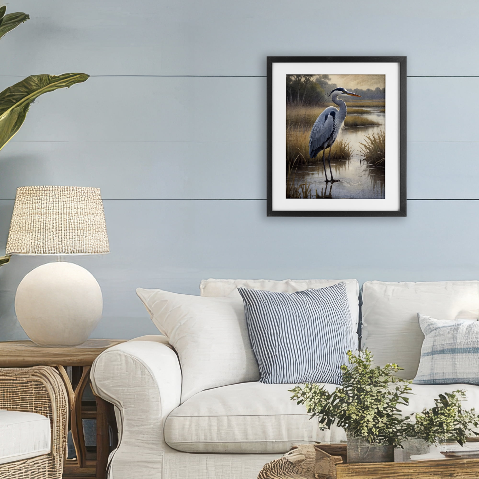 Stupell Industries Heron in Serene Marshlands Black Framed Print Under Glass, design by Susan Arnot