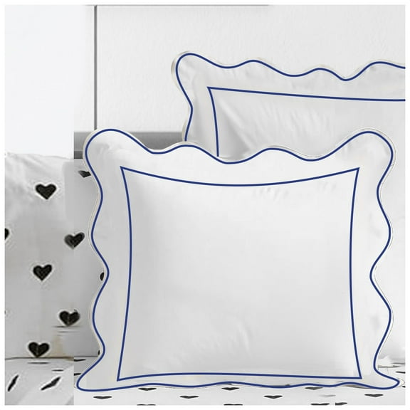 Luxurious Collections 400TC Cotton Scallop Embroidery & Border Sateen Solid Euro Sham 10" X 10" Navy Blue Scalloped