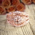 thumbnail image 3 of 2 carat Real Morganite and Man made diamond moissanite Trio Ring Set , 1 Engagement Ring and 2 Wedding Bands Sterling Silver with 18k Gold Plating, 3 of 3
