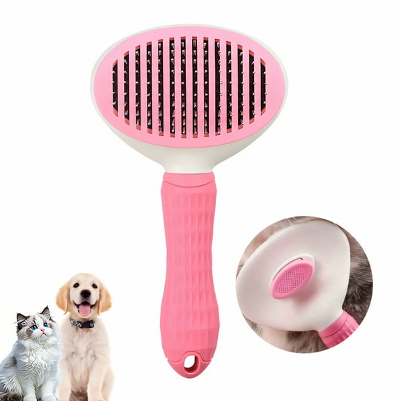 ACDANC Cat Brush,Self Cleaning Cat Brush for Shedding,Stainless Steel Needle Comb Dog Brush,Pink