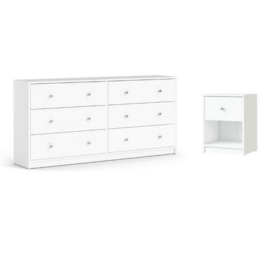 Pemberly Row 2 Piece Modern Wood Dresser and Nightstand Bedroom Set in White