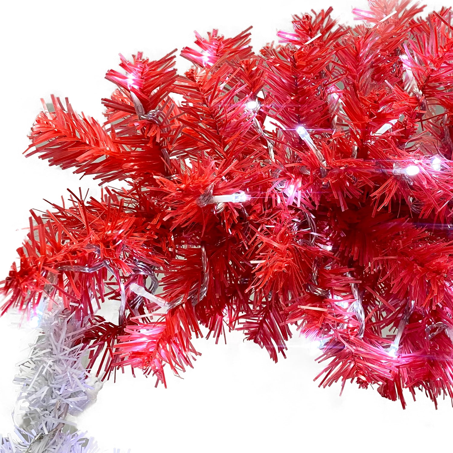 Kadyn 6ft Christmas Tree, Hinged Fraser Fir Artificial Fir Bent Top Christmas Tree, Pre-lit Slim Christmas Tree with LED Lights, Red