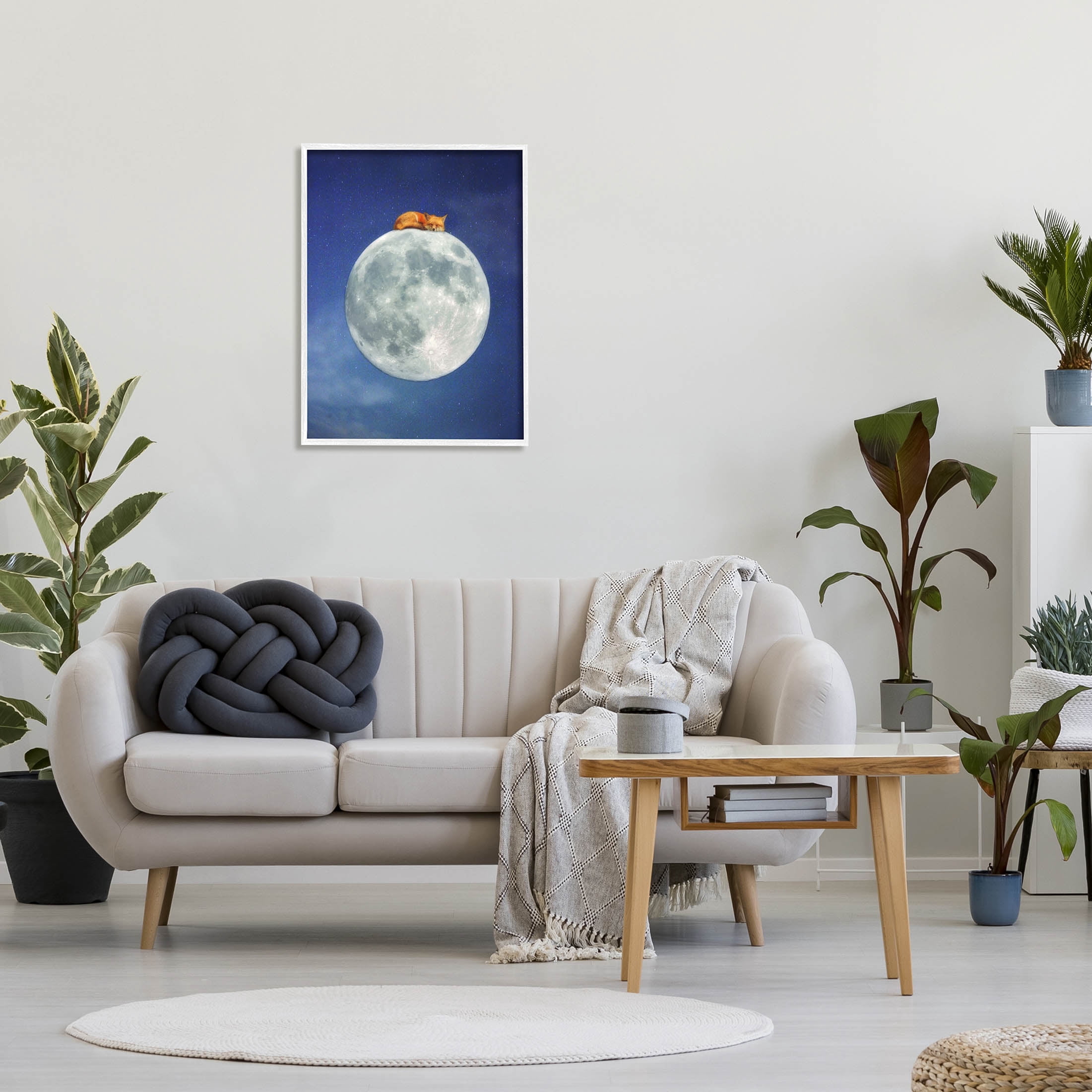Stupell Industries Fox Sleeping Night Sky Moon Graphic Art White Framed Art Print Wall Art, Design by Carrie Ann Grippo-Pike