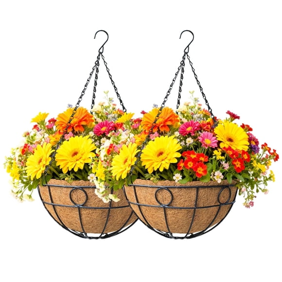 Amzcrzy A Basket 12 Inch Black Metal Hanging Basket Hanging Flower Pot Outdoor Scenes Decorations Garden Decor Outdoor Decoration