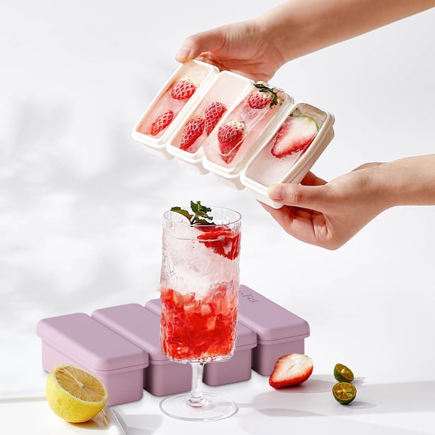 Molde de hielo largo con tapa para refrigerador | Bandeja de hielo de gran capacidad | Silicona flexible de grado alimenticio | Barras de hielo grandes de fusión lenta para bebidas | Multiusos para