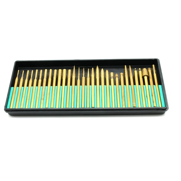 TMAX 30 pc Titanium Diamond Coated Burrs Glass Drill Bit Grit 120 Medium with 1/8 Inch Shank for Dremel and Other Rotary Tools