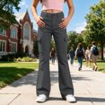 thumbnail image 5 of XINXIAOO Girl Uniform Pants Formal Flare Leg Cargo Pants Pull On Chino Elastic Waist with Pockets Girls Grey Pants Girls Pants Size 7-8 Years, 5 of 7