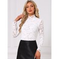 thumbnail image 2 of DARING DIVA Women's Basic Lace Long Sleeve Ruffle Neck Floral Blouse S White, 2 of 5