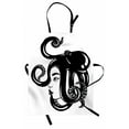 thumbnail image 1 of Sea Monster Apron, Hand Drawn Monochrome Illustration of a Lady with Octopus on Her Head, Unisex Kitchen Bib with Adjustable Neck for Cooking Gardening, Adult Size, Charcoal Grey White, by Ambesonne, 1 of 4