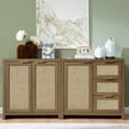 thumbnail image 4 of OAKHAM Storage Cabinet with 3 Drawer, Rattan Sideboard Buffet Accent Cabinet Boho Entryway Storage Cabinet Console for Living Room, Bedroom, Hallway, Special Walnut, 4 of 9
