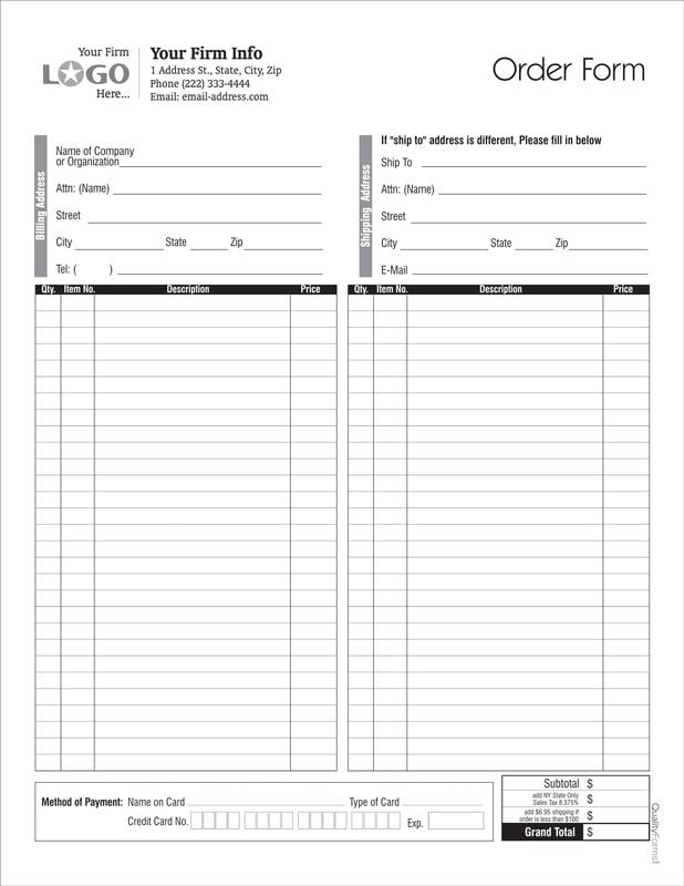Order Form With Credit Card Template