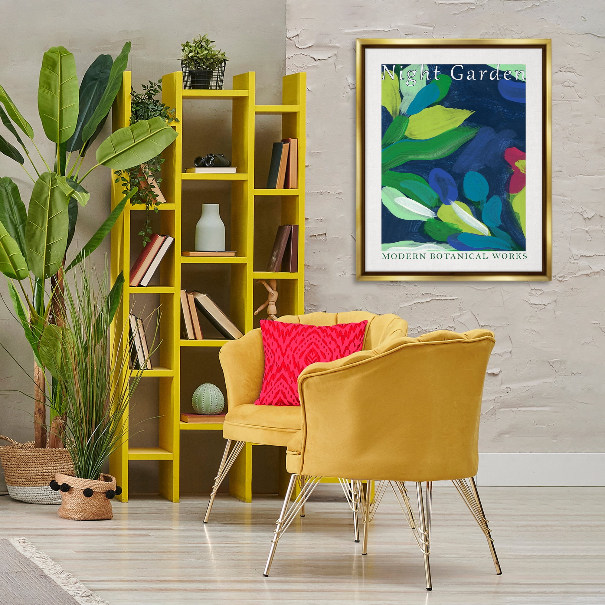 Stupell Industries Modern Botanicals Museum Abstract Painting Gold Floater Framed Canvas Art Print Wall Art, 25 x 31