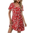 thumbnail image 2 of Xuniizn Womens Summer Dresses Floral Print Scoop Neck Short Sleeve Beach Boho Mini Sundress with Pockets Casual Soft Breathable Trendy Vintage Dress, S-2XL, 2 of 7