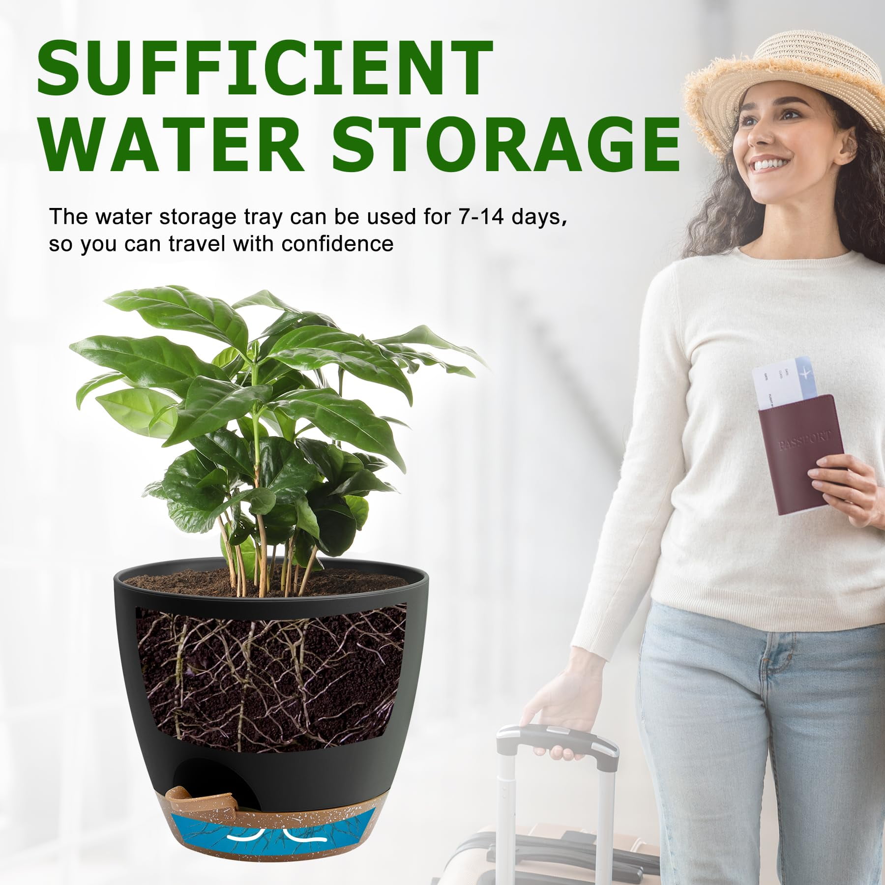 Self Watering Plant Pots Set of 5 with Drainage Holes and Saucers, Plastic Flower Planters for Indoor and Outdoor Gardening, Various Sizes