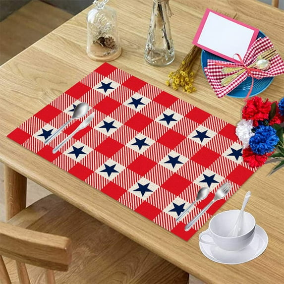 Linen Table Mat,4th of July Independence Day Placemats,Non-Slip Placemat,Patriotic Theme Holiday Party Place Mats,Coaster Dish Pad Dish Pad Cutlery Pad