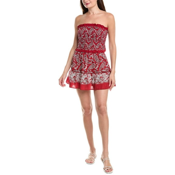 SEA NY womens  Theodora Paisley Strapless Smocked Cover-Up Dress, XL, Red