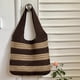 thumbnail image 3 of Bolso tejido a rayas para mujer, bolso calado de Color en contraste, bolso de verano marrón, 3 of 9