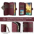 thumbnail image 7 of For Samsung Galaxy S25 FE 5G Wallet Case Magnetic Flip Cover 9-Card Slots Zipper Pocket With Detachable Shoulder Strap And Wrist Strap,Wine red,For Galaxy S25 FE 5G, 7 of 7