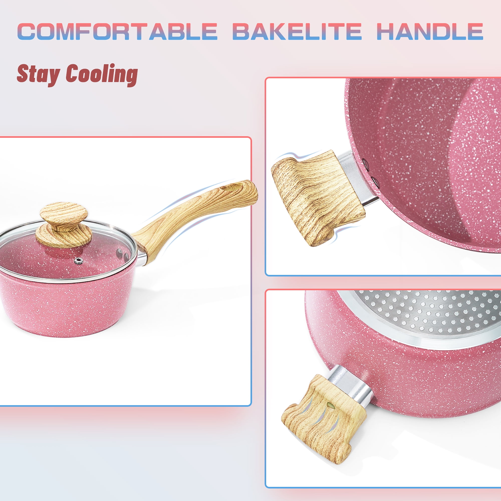 Innerwell 9.5 Inch Pink Nonstick Frying Pan Toxin-Free Skillet Bakelite  Handle Saute Egg Pan Granite Cookware, Anti-Warp Base Fits Various Stoves