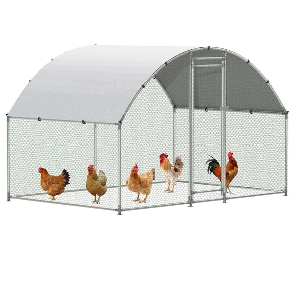 NUGRIART Walk-In Metal Chicken Coop with Waterproof Cover, Large Outdoor Galvanized Steel Chicken Run for Chickens and Poultry 6.5' x 10' x 6.5'