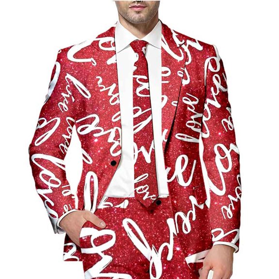 Telankuip Valentine's Day Colorful Full Print Suit Jackets for Men Funny Printed Long Sleeve Lapel Slim Fit Festival Blazers Casual Stylish One Button Holiday Sex Dating Outwear Red XXXL