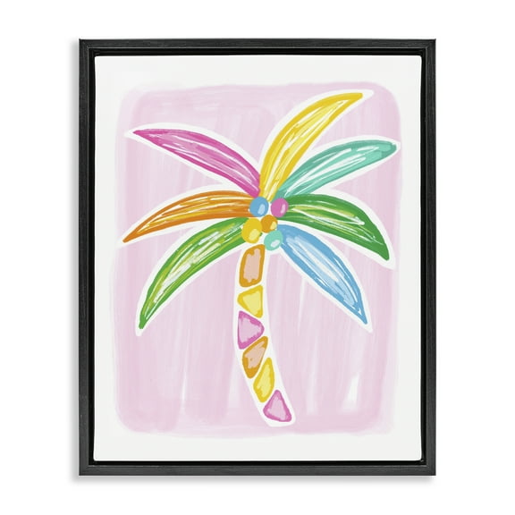 Stupell Industries Pastel Palm on Pink Botanical & Floral Painting Black Floater Framed Canvas Art Print Wall Art, 17 x 21