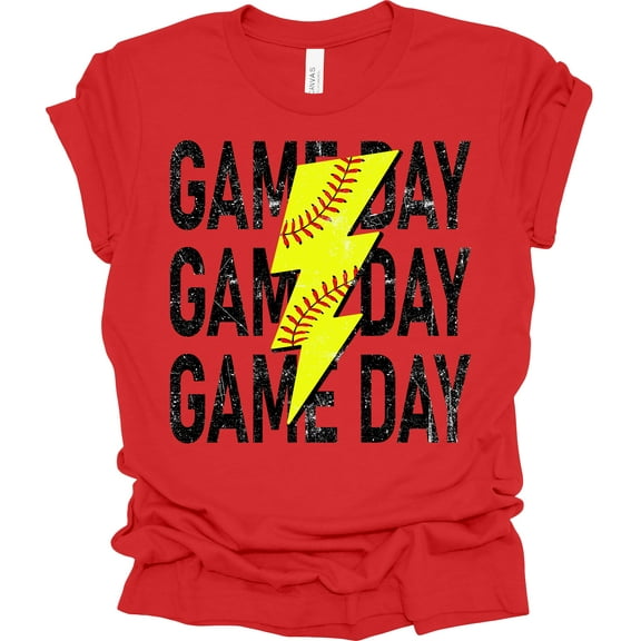 Trenz Shirt Company Lightning Softball Stacked Game Day Womens Short Sleeve T-shirt-Red-Medium