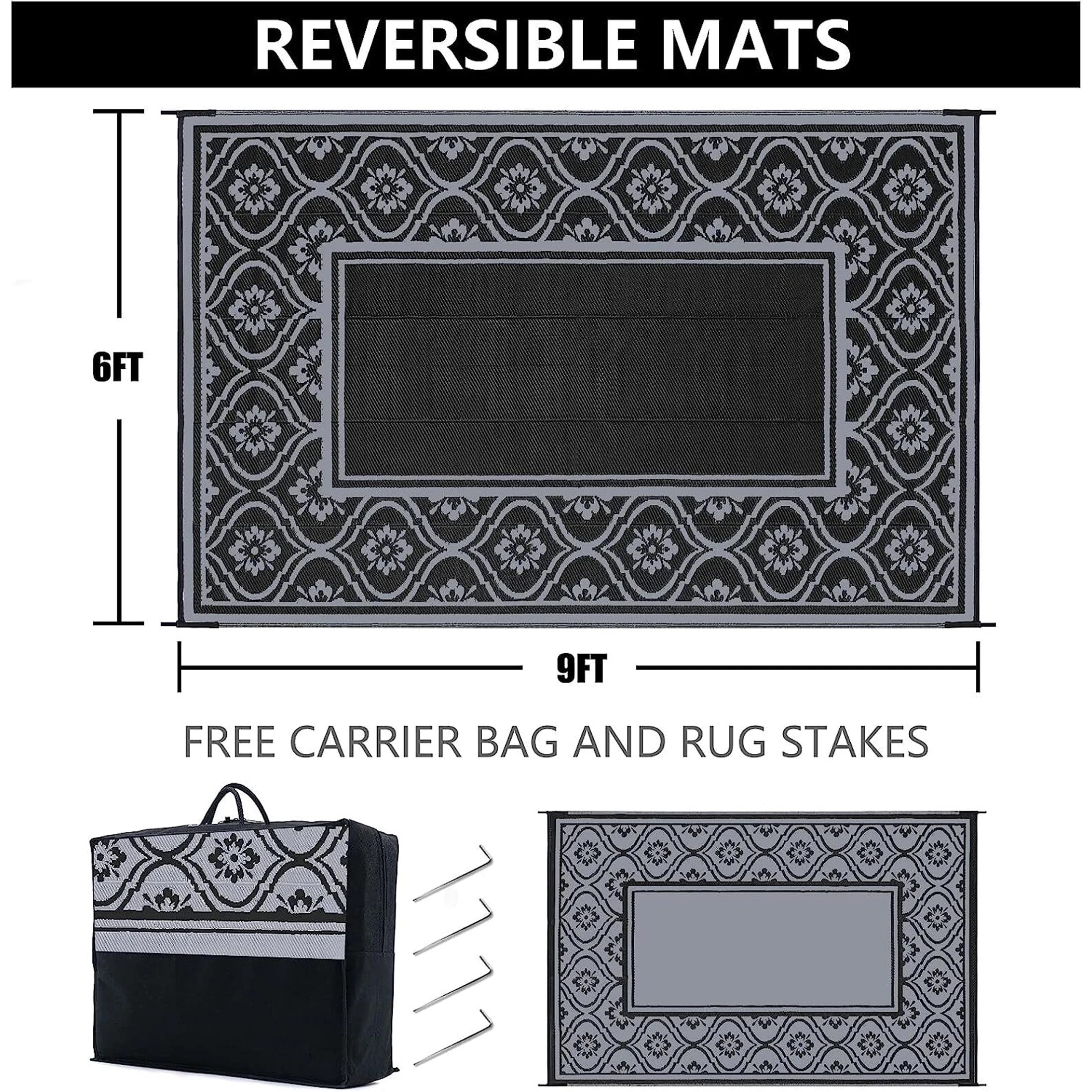 Hugear Waterproof Outdoor Rug 6x9 Ft Gray photo 3