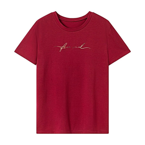 Camiseta para mujer de verano suave básica para caminar, vacaciones, trabajo, vacaciones, calle Rojo
