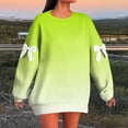 thumbnail image 3 of Women's Graduated Print Bow Round Neck Long Sleeve Loose Pullover Sweatshirt T-Shirt, Gradient Fall Winter Fashion Top with Soft Material for Stylish Outfits,Fluorescent Green,L, 3 of 7