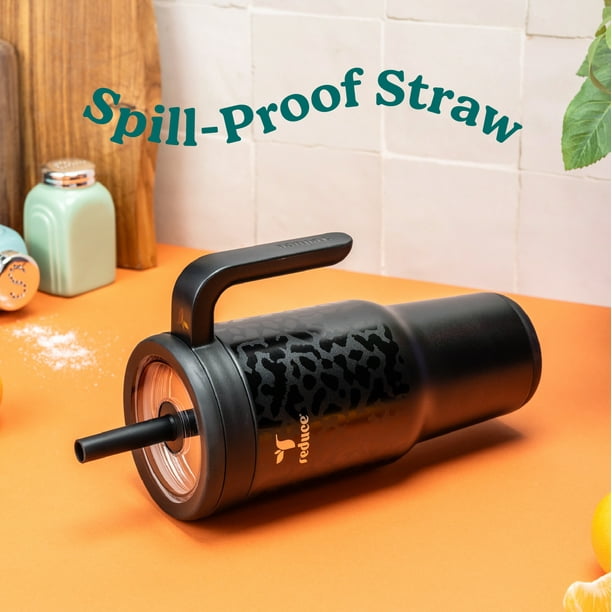 チャッピー Reduce Chiller 34oz Spill-Proof Tumbler with Handle, Black Cheetah