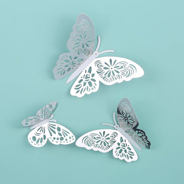 Juego de 12 pegatinas de pared de mariposa de flores 3D extraíbles pegatinas de pared de bricolaje plata Kuyhfg Sin marca
