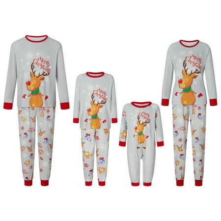 

Family Matching Christmas Pajamas Baby Romper/Pet Clothes/Letter Snowflake Elk Print Long Sleeve Tops and Pants Sleepwear Set