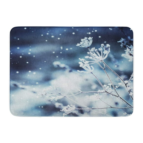 POGLIP Blue Cow Winter Landscape Scene Frozenned Flower Freeze Frosty Doormat Floor Rug Bath Mat 23.6x15.7 inch
