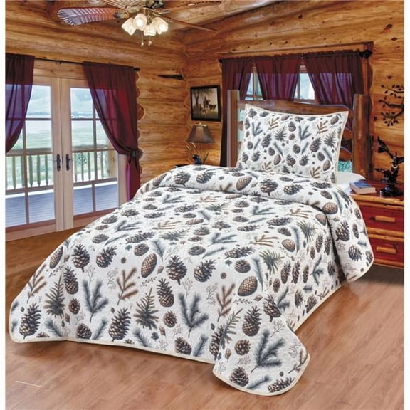 De Leon Collections 63853 Evergreen Harmony Wood Forest Pinecone Tree Lodge Cabin Decorative Quilt Bedding Set Twin Quilt   1 Pillow Sham