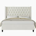 thumbnail image 6 of Merluxy King Bed Frame Velvet Upholstered Platform with 51.6" Tall Wingback Headboard,Gream, 6 of 9