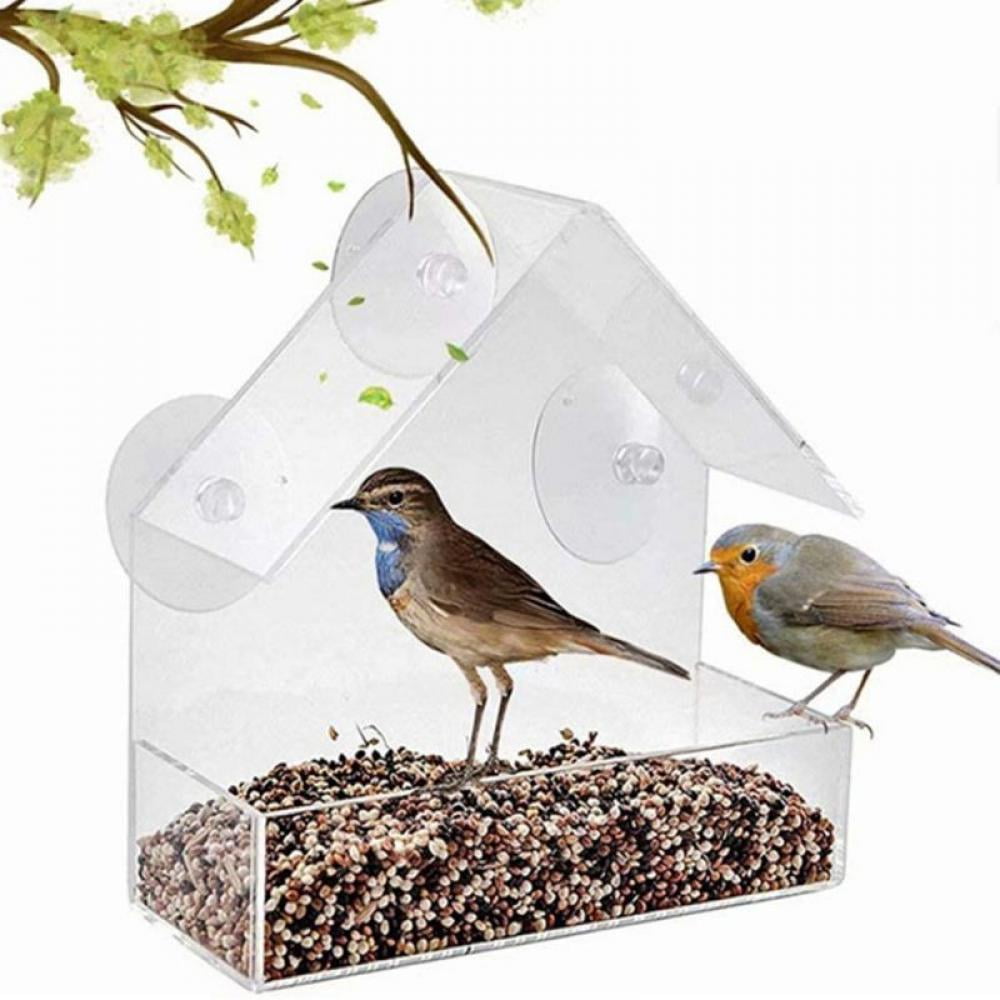 Sliding Seed Tray Wild Birds of Joy Bird House Window Bird Feeder with 4 Super Strong Suction Cups & Locking Extra Large Outside View of Cardinal and Blue Jay Outdoor Bird Feeders Clear Acrylic