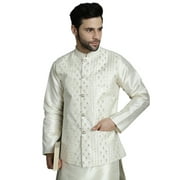 Maple Clothing Chikankari Nehru Jacket Men's Traditional India Modi Waistcoat Vest Guest Outfit (Off White, S)
