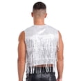 thumbnail image 4 of Mufeng Men's Shiny Sequin Tassel Vest Top Glitter V Neck Crop Tank Top Waistcoat Party Clubwear Silver 3XL, 4 of 7