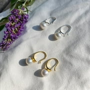 Minimalist Freshwater Cultured Pearl 18K Gold Plated Silver 925 Hook Drop Earrings