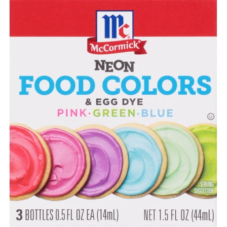 Pack Of 2 McCormick Neon Food Colors & Egg Dye - Pink, Green & Blue, 3 ct (Package May Vary)
