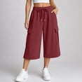 thumbnail image 5 of BUIGTTKLOP Womens Capri Pants Baggy Cargo Wide Leg Cropped Sweatpants Drawstring Casual Jogger with Pockets, 5 of 8
